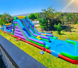 90ft Adrenaline Rush Dual Lane Slide Obstacle /w Plunge Pool